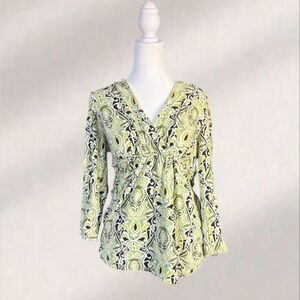 Ann Taylor Lime and Black Patterned Blouse